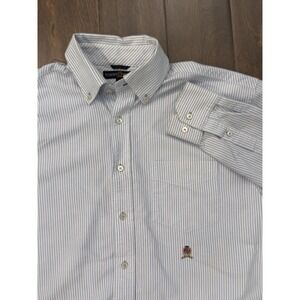Tommy Hilfiger Shirt Mens Size M Blue Striped Button Up 90s Crest Long Sleeve